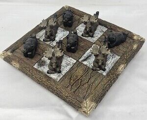 Black Bear & Moose Resin Tabletop Tic-Tac-Toe Board Game Set Manual Lodge Decor